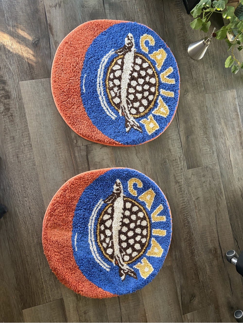 Urban Outfitters Blue, Orange and Yellow 'Caviar' Round Bath Mats - Set of 2